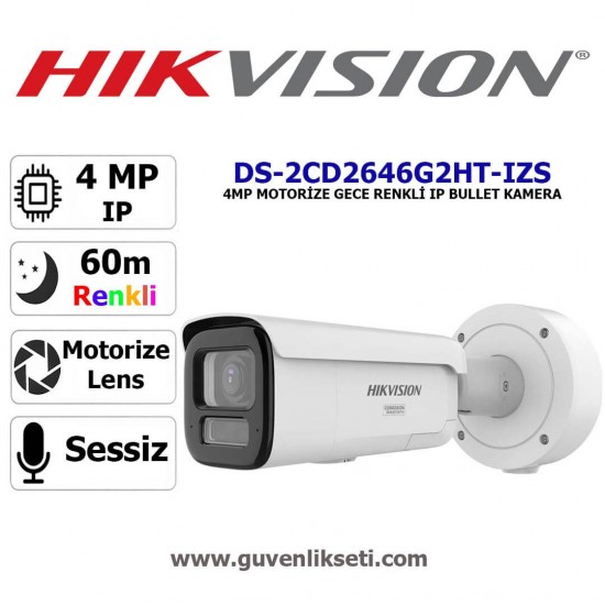Hikvision DS-2CD2646G2HT-IZS 4MP motorize lensli IR gece görüşlü dış mekan bullet güvenlik kamerası